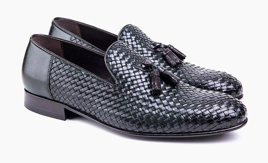 Sepol Shoes: A Legacy of Quality and Craftsmanship - The Woven Tassel Dark Green Loafer - SEPOL Shoes