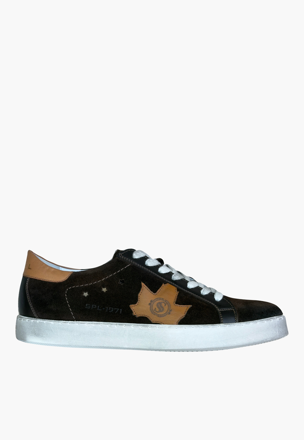 Brown suede sneaker side view