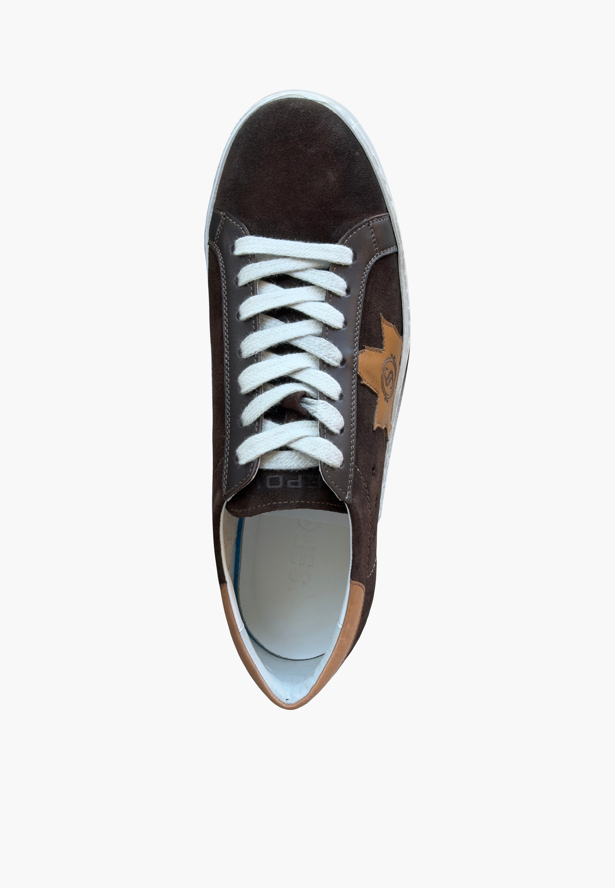 Brown suede sneaker overhead view