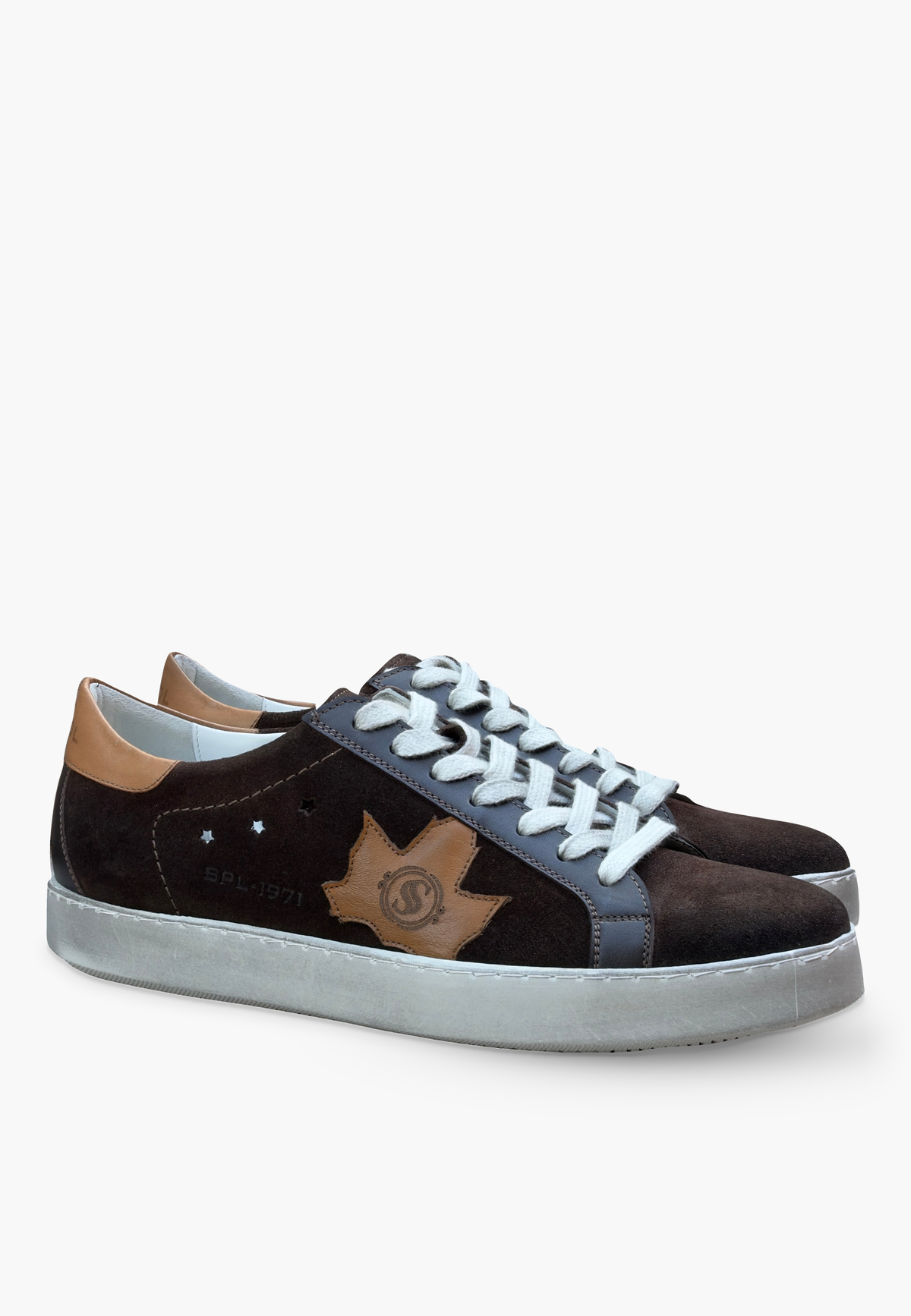 Brown suede sneaker pair