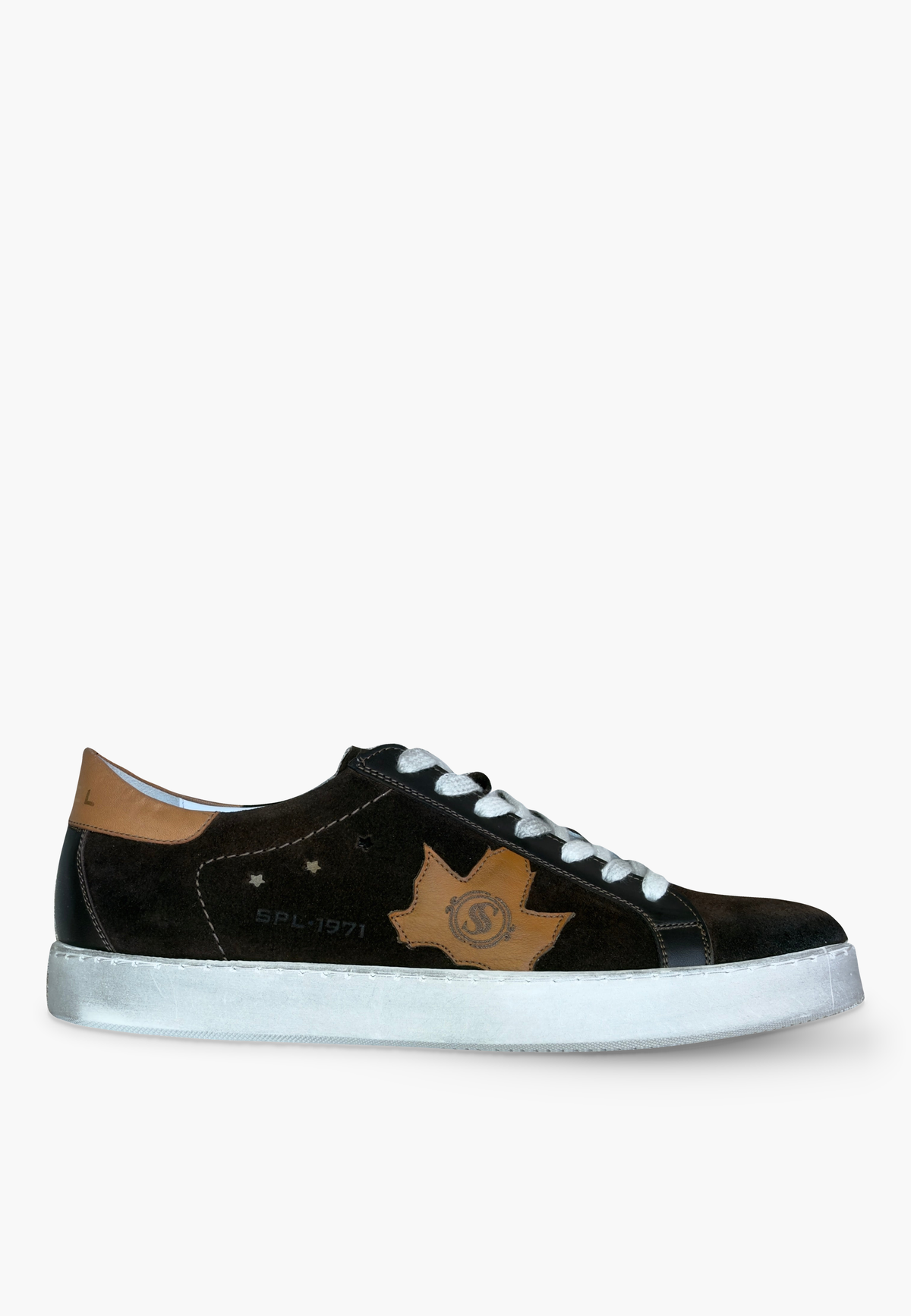 Brown suede sneaker side view