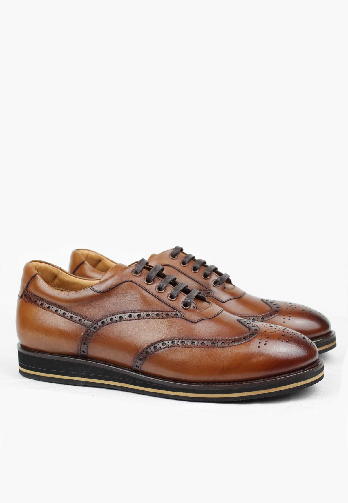 Sorel Shoes Mens 12.5 Beige Leather Wingtip Oxford Brogue Lace Up Casual Sneaker Oxford Sneaker Cognac - SEPOL Shoes main image 4